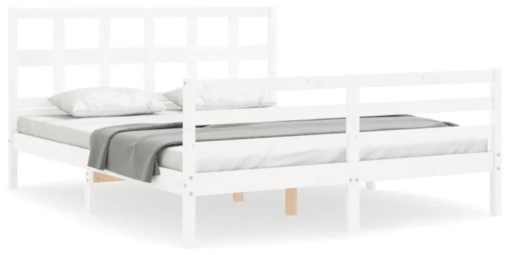 3194842 vidaXL Cadru de pat cu tăblie, alb, 160x200 cm, lemn masiv
