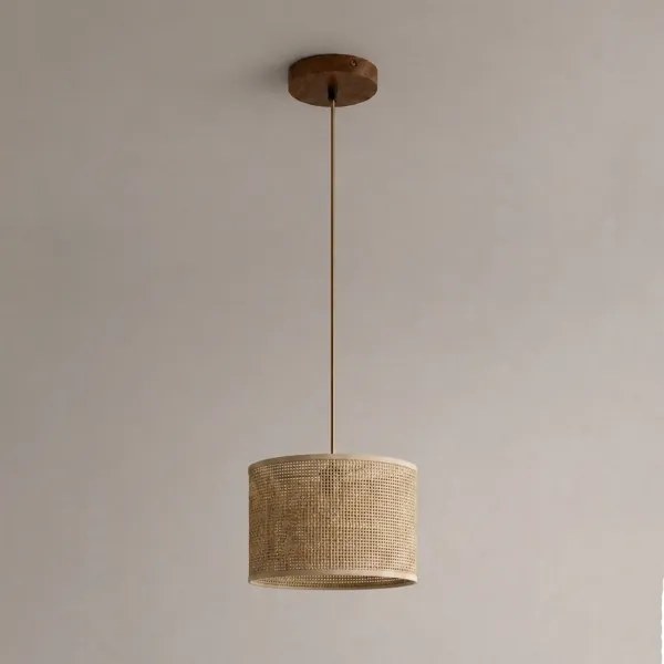 Lustră suspendată pe cablu AIDA 1xE27/15W/230V Ø 25 cm, stejar/rafie
