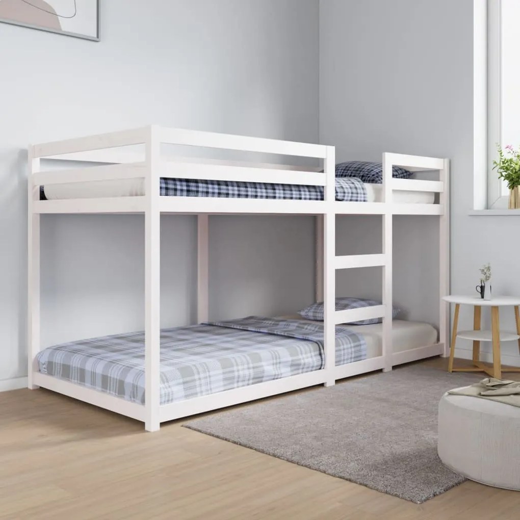 821645 vidaXL Pat supraetajat, alb, 90x200 cm, lemn masiv de pin