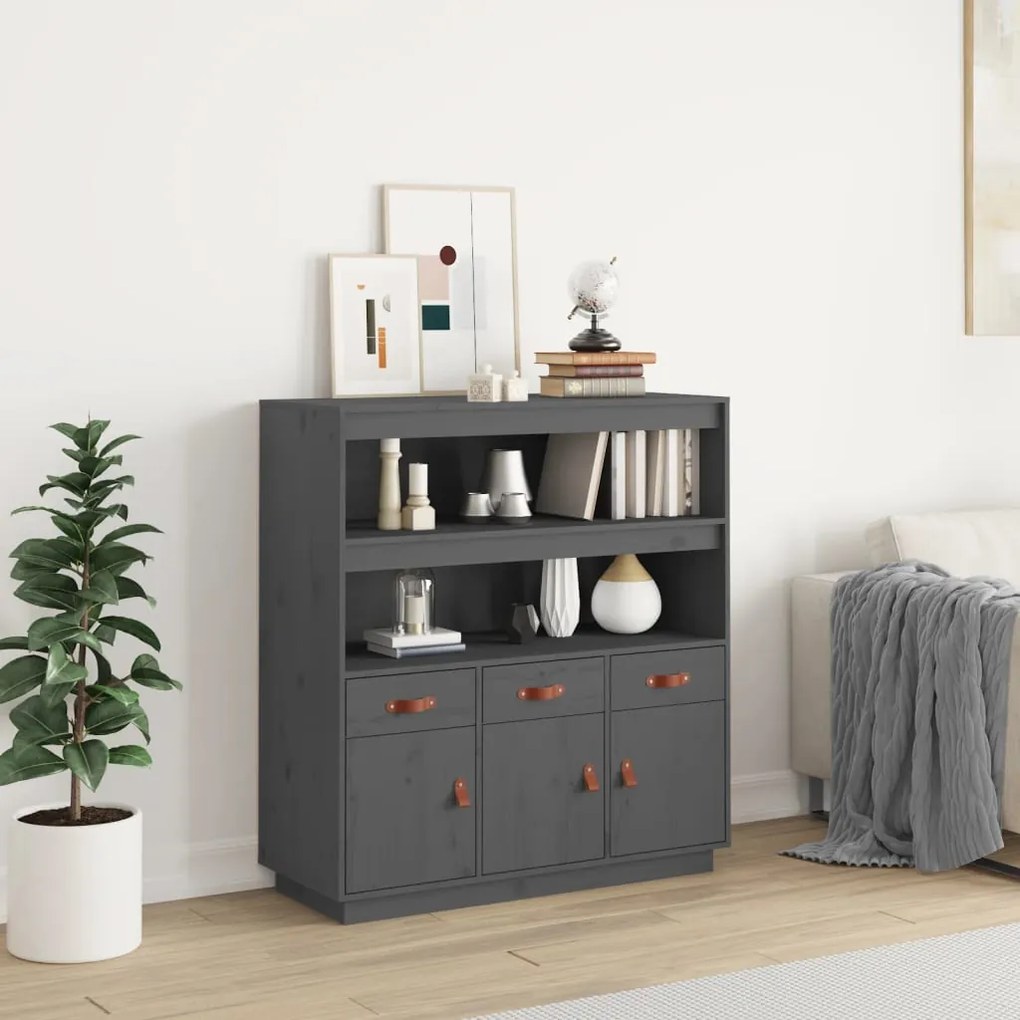 vidaXL Dulap înalt, gri, 100x40x108,5 cm, lemn masiv de pin