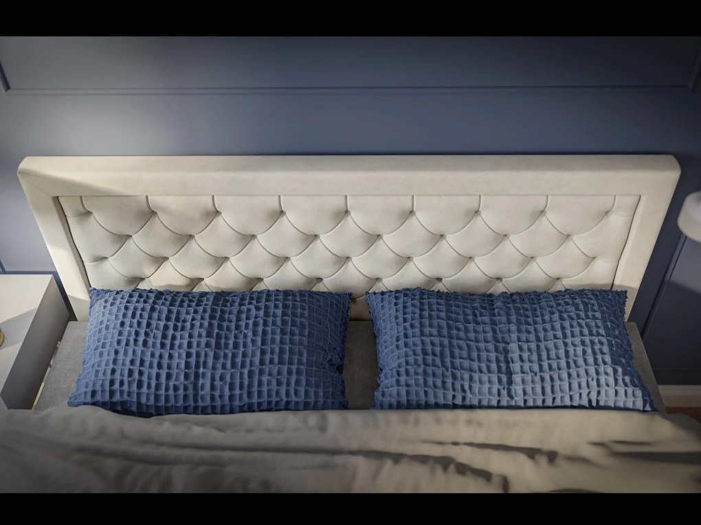 Pat matrimonial Boxspring 180 cm Bohem (ivory) (cu saltea și sp. depozitare). 1043356