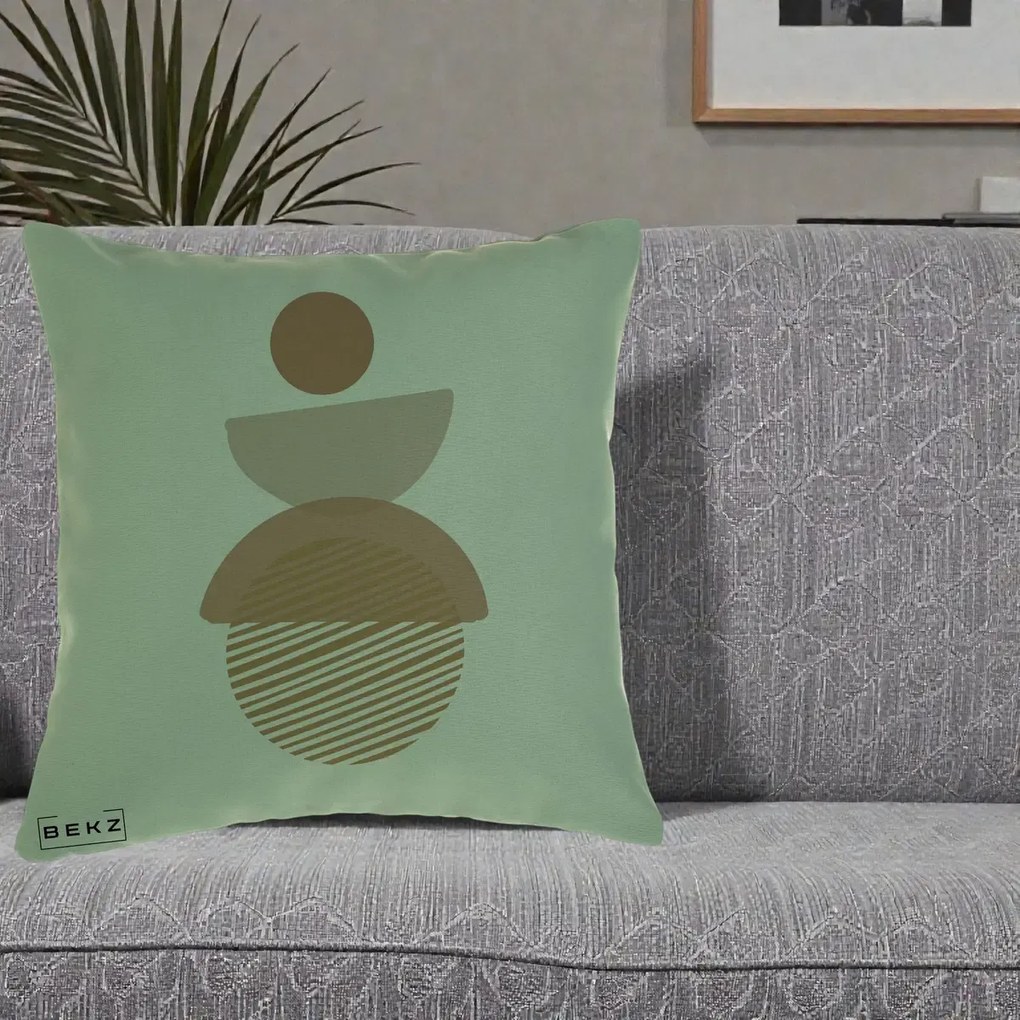 Perna Decorativa Geometric Boho Forme Terracotta, 40x40 cm, Verde, Husa Detasabila, Perna Inclusa, BEKZ®