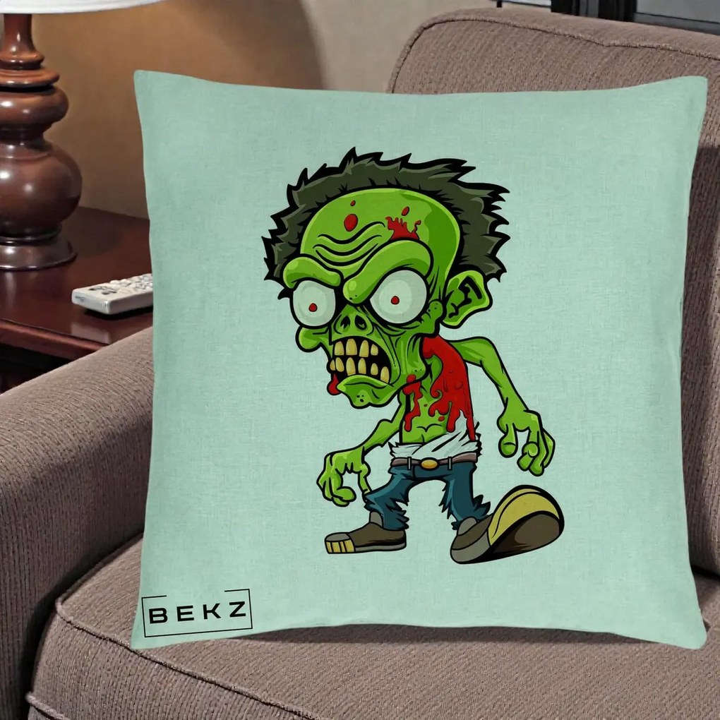 Perna Decorativa Zombie Halloween, 40x40 cm, Verde Menta, Husa Detasabila, Perna Inclusa, BEKZ®