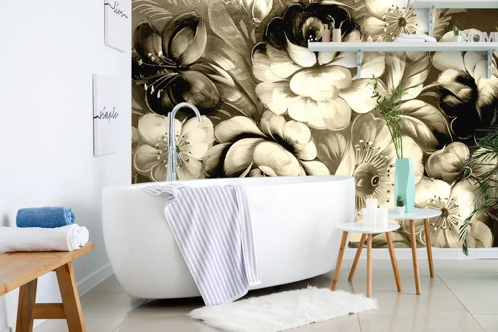 Tapet flori în design sepia