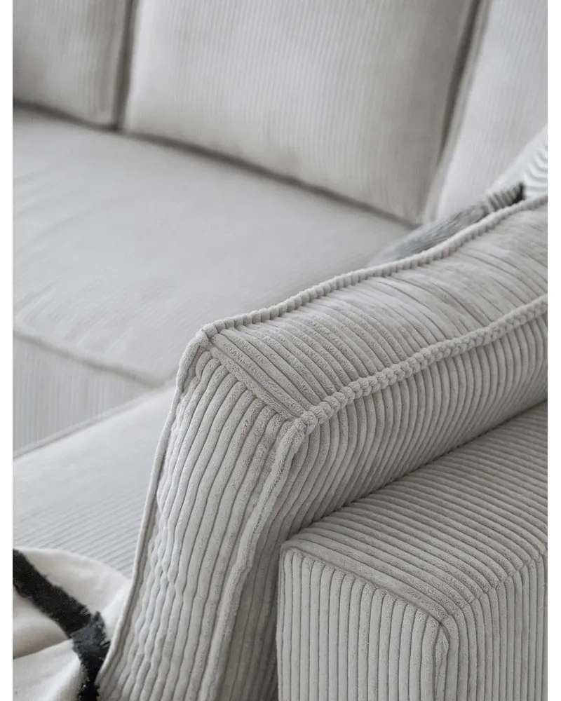 Colțar alb extensibil cu tapițerie din catifea reiată (cu colț pe partea dreaptă/în formă de "U") Brave Dave – Miuform