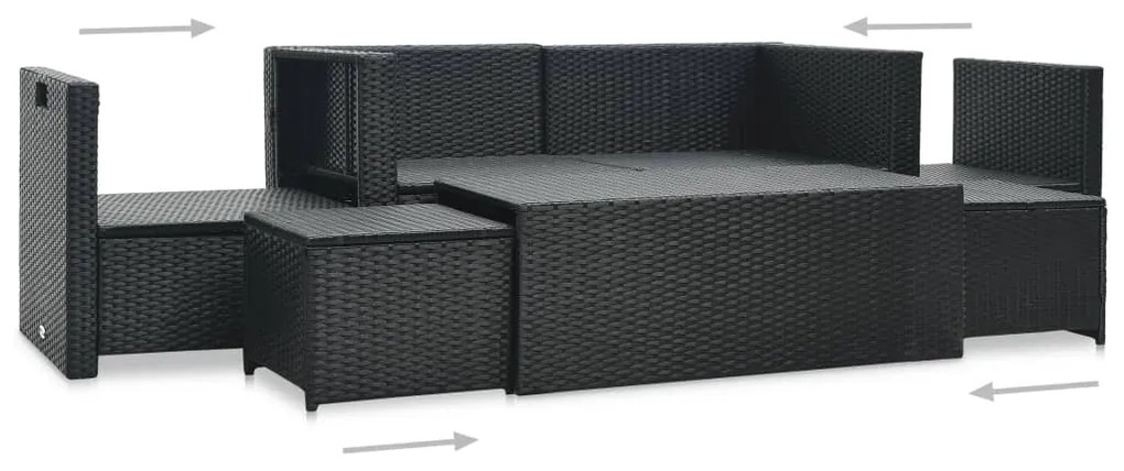 Set mobilier de gradina cu perne, 6 piese, negru, poliratan
