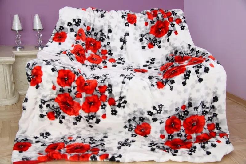 Pătură acrilică de lux culoarea albă, cu model floral Lăţime: 200 cm | Lungime: 240 cm