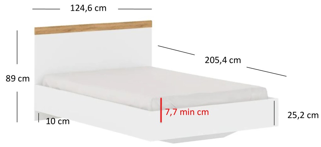 Pat matrimonial 120 cm Vina (alb + Stejar wotan) (fără saltea și somieră). 1053367