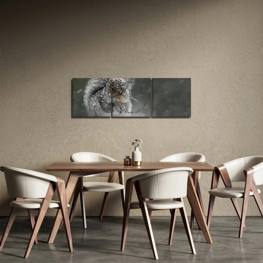 Tablou - Veveriță iarna (cu ceas) (90x30 cm)