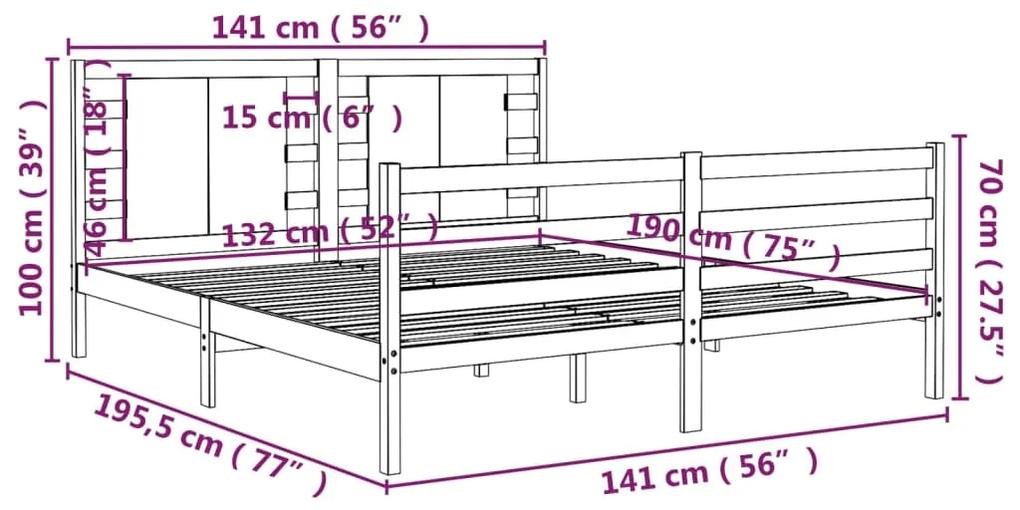 Cadru de pat dublu 4FT6, gri, 135x190 cm, lemn masiv de pin Gri, 135 x 190 cm