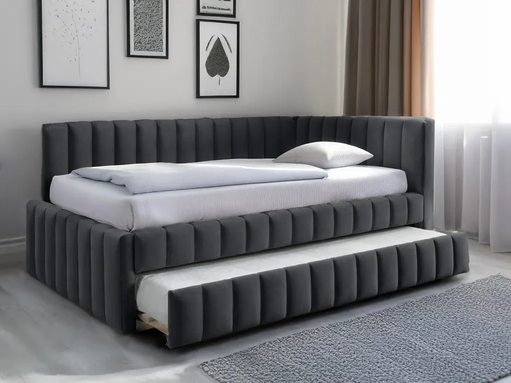 Pat tapițat COMFINO VELVET cu pat suplimentar 120x200 cm gri inchis
