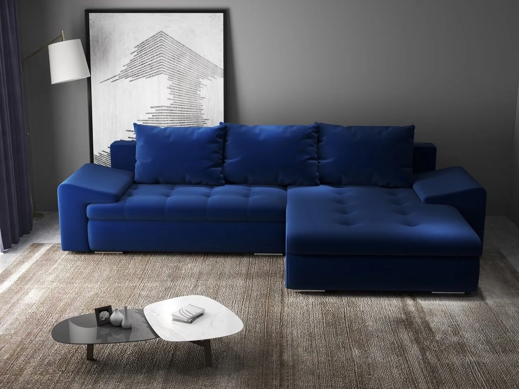 Colțar extensibil dumonde cu ladă de depozitare si sezut confortabil din spuma high-density, Leonardo Royal Albastru 260x185 cm II