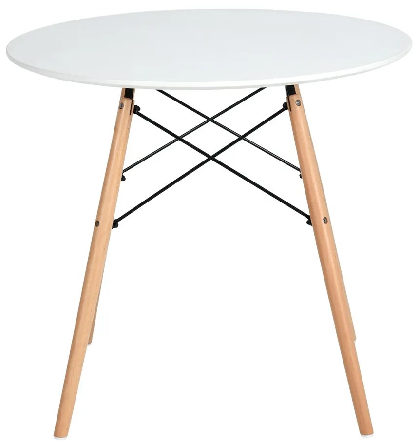 Masă dining, alb mat/fag, diametru 120 cm, DEMIN