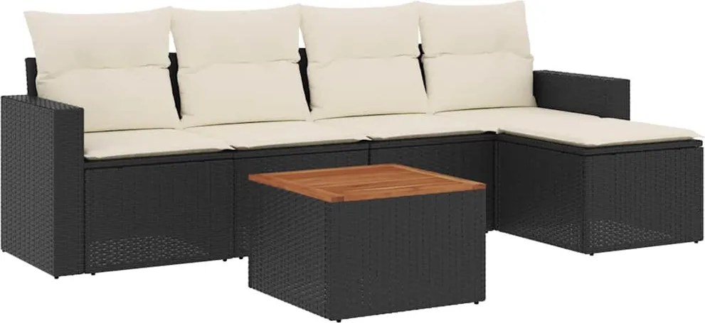 vidaXL Set mobilier de grădină cu perne, 6 piese, negru, poliratan
