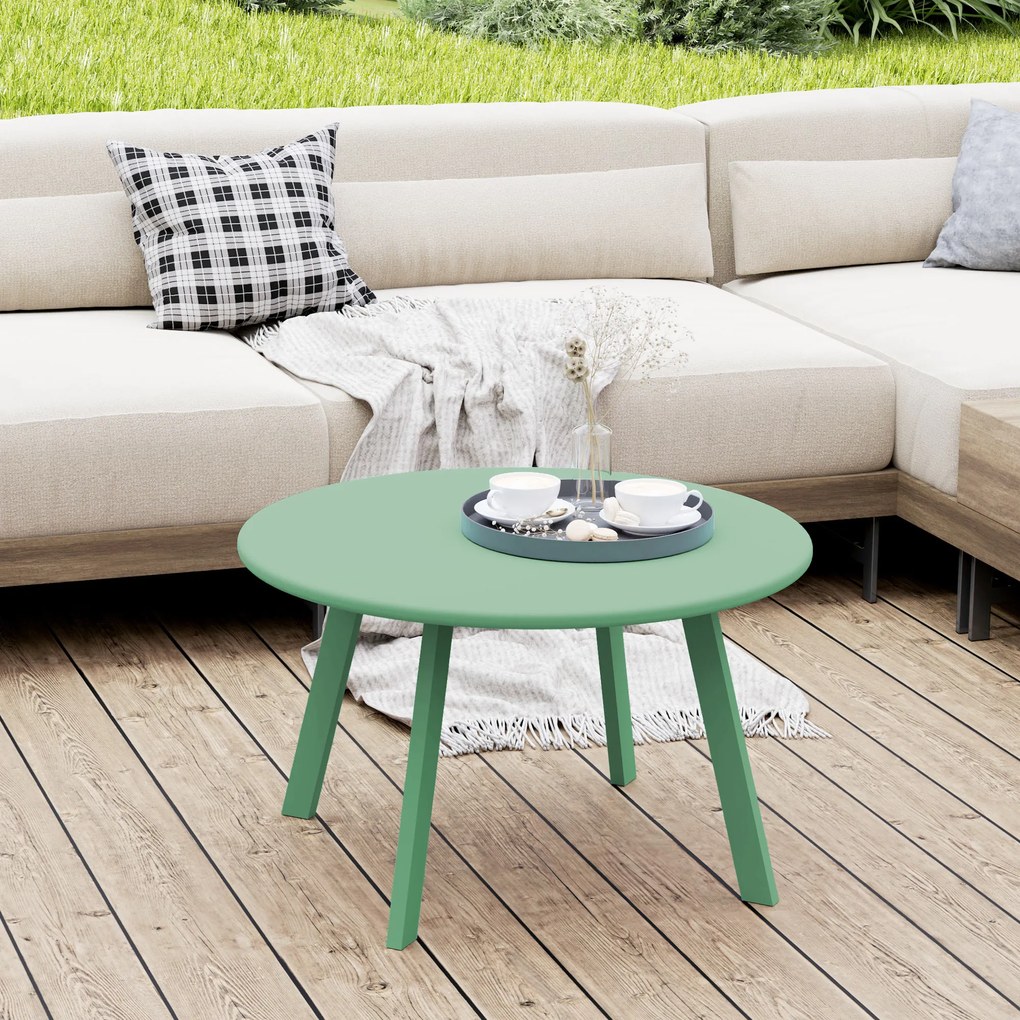 Outsunny Masa de cafea mică rotundă, masă auxiliară cu protecții anti-alunecare, cadru din metal, pentru grădină, Ø 70 x 42 cm, verde | Aosom Romania