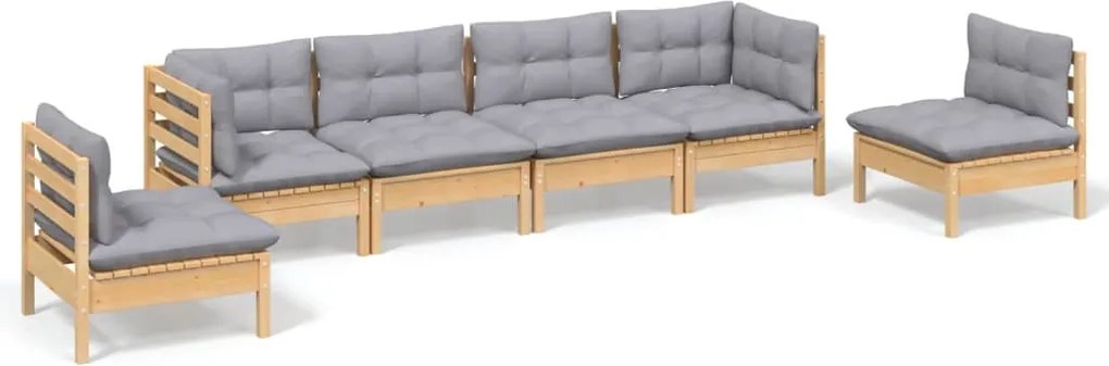 vidaXL Set mobilier grădină cu perne gri, 6 piese, lemn de pin