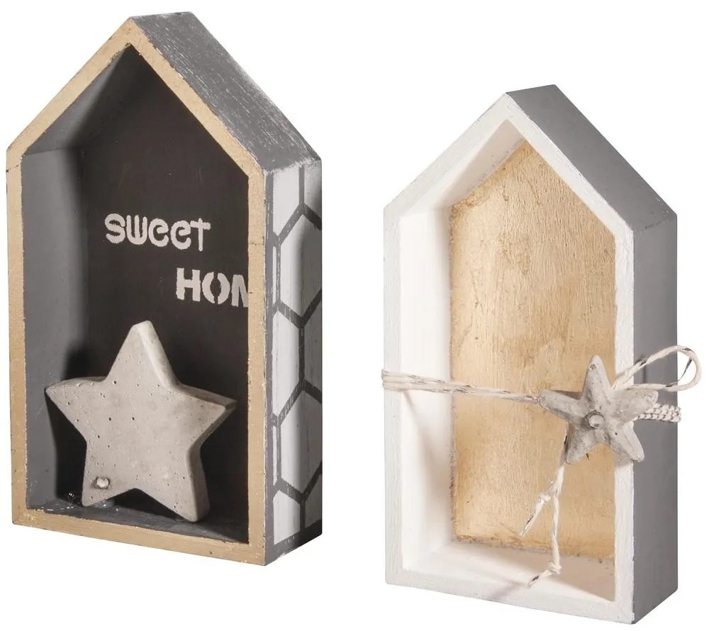 Set de 2 bucati polite din lemn in forma de casuta LITTLE HOUSES