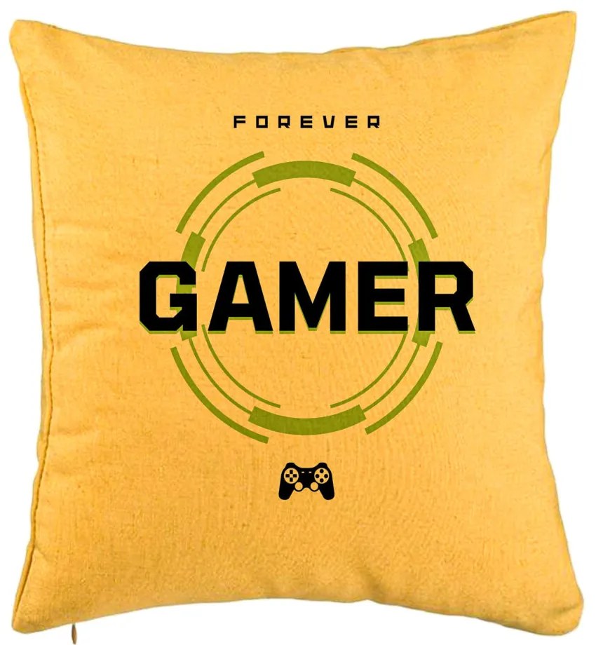 Perna Decorativa, Model Forever Gamer, 40x40 cm, Galben, Husa Detasabila, Burduf