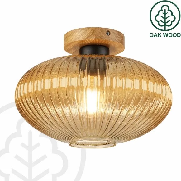 Plafonieră MILOU WOOD 1xE27/15W/230V stejar/bej fumuriu, diam. 29 cm