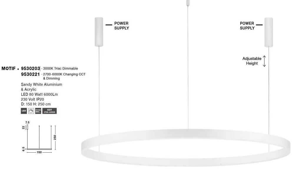 Lustra LED dimabila design circular MOTIF D-150cm