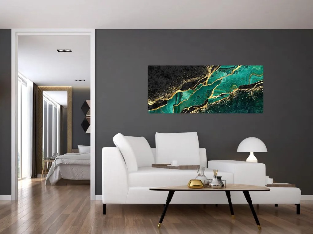 Tablou - Marmorat, petrol-auriu (120x50 cm)