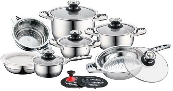 Set oale si tigaie inox cu capace, de calitate, durabile, 16 piese, gatire sanatoasa, Aurich Carl Schmidt Sohn Germania 065843