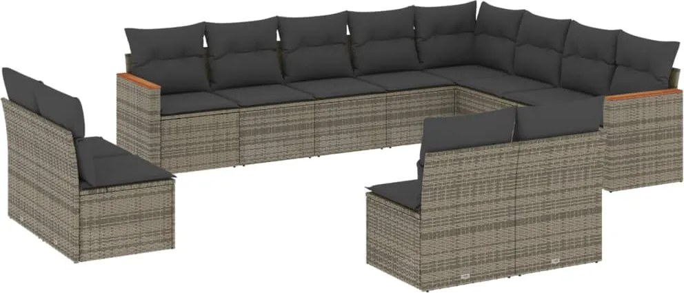vidaXL Set canapea de grădină cu perne, 12 piese, gri, poliratan