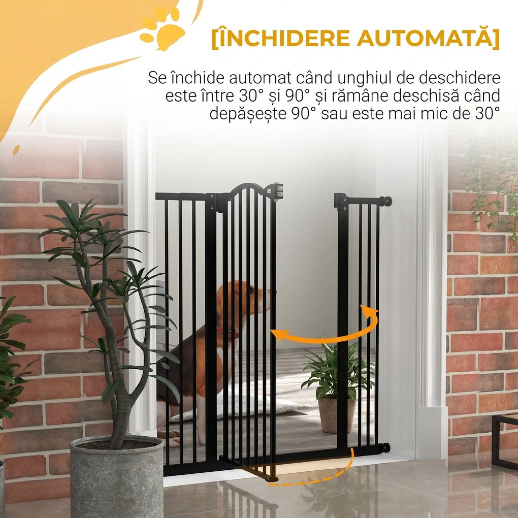 PawHut Poartă Extensibilă pentru Câini fără Șuruburi, Poartă de Siguranță Reglabilă, 94-100x94 cm, Negru | Aosom Romania