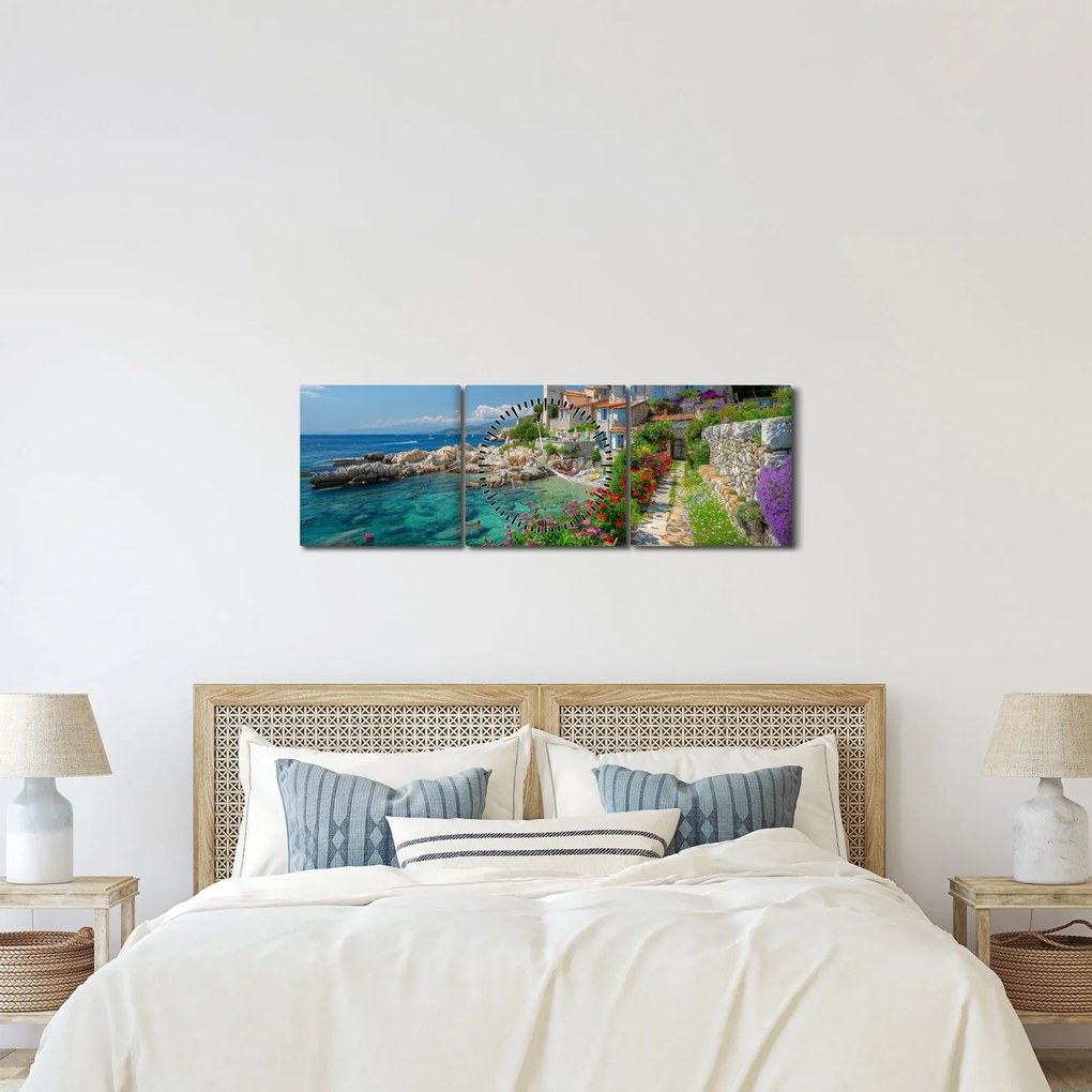 Tablou - Sat pitoresc de coastă (cu ceas) (90x30 cm)