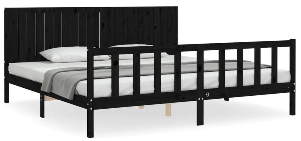 3192970 vidaXL Cadru pat cu tăblie 200x200 cm, negru, lemn masiv