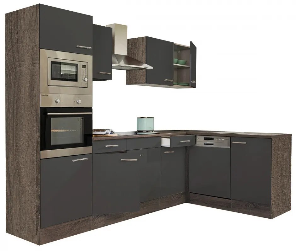 Mobilă de bucătărie de colț Yorki 280, corp stejar Yorki, față antracit satinat