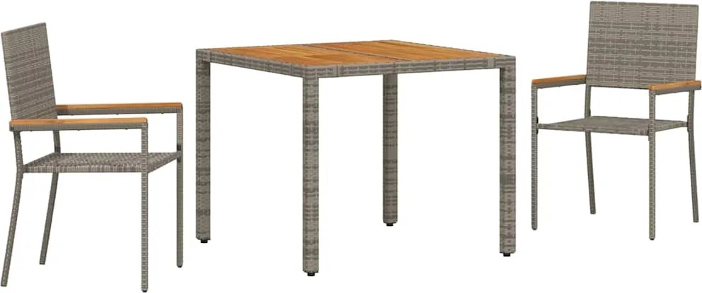 vidaXL Set de masă pentru grădină 3 pcs Gri poliratan