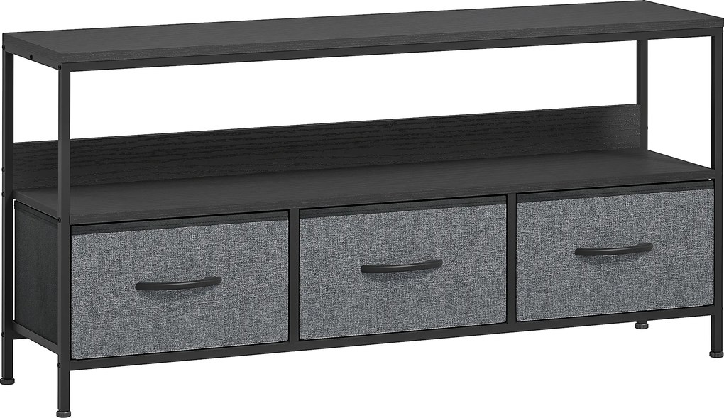 HOMCOM Suport TV Mobil, Până La 55", cu 3 Sertare Textil Pliabile, Raft, 120x29x56 cm, Negru | Aosom Romania