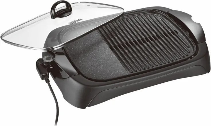 Gratar electric cu capac Oliver Voltz OV51015BM, 2000 W, Zona striata si neteda, Acoperire marmura, Negru