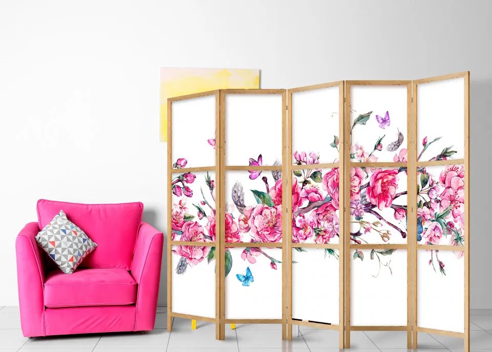 Paravan japonez - Japanese Style: Flowers and Butterflies II [Room Dividers]