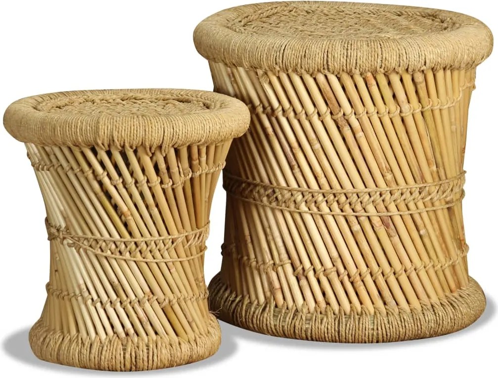 vidaXL Taburete, 2 buc., bambus și iută