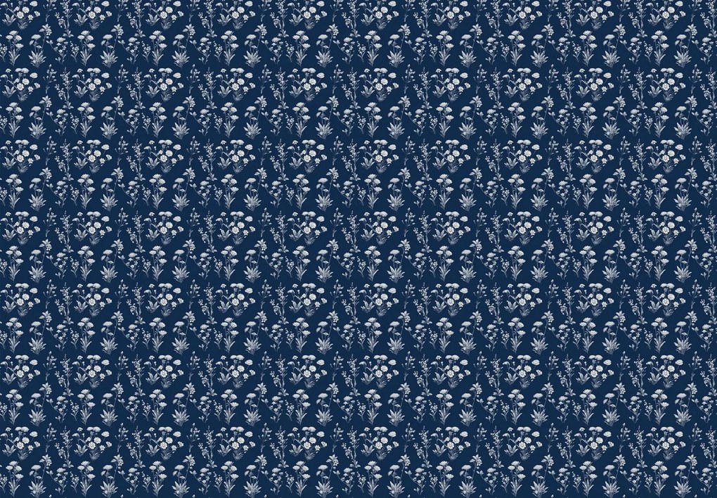 Fototapet - Model floral pe fundal albastru (147x102 cm)