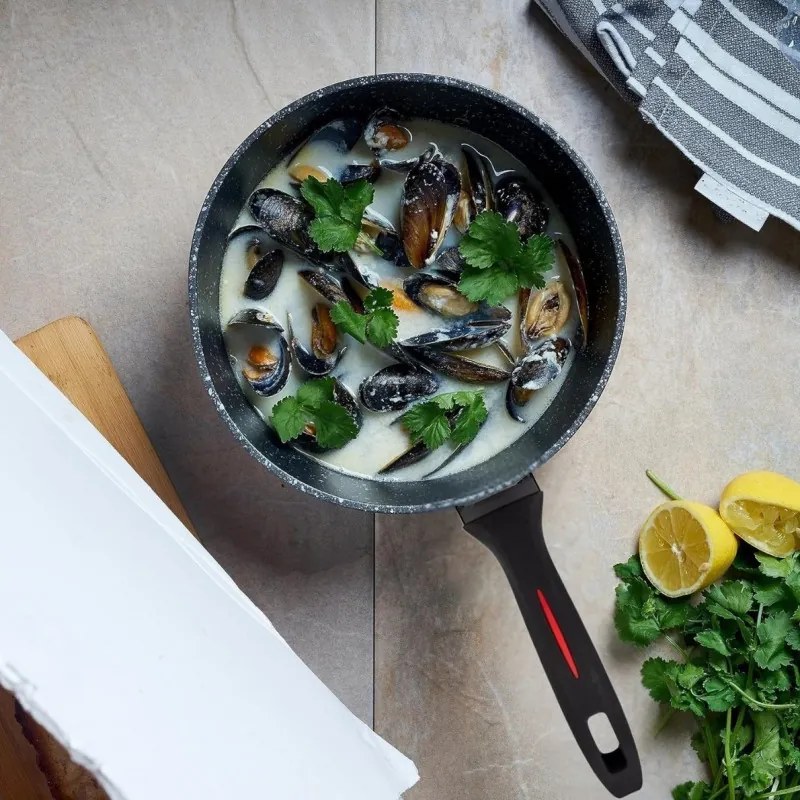 Caserolă cu capac Royalty Line RL-FSN20, 20 cm, 2.1 l, finisaj granit, inducție, negru