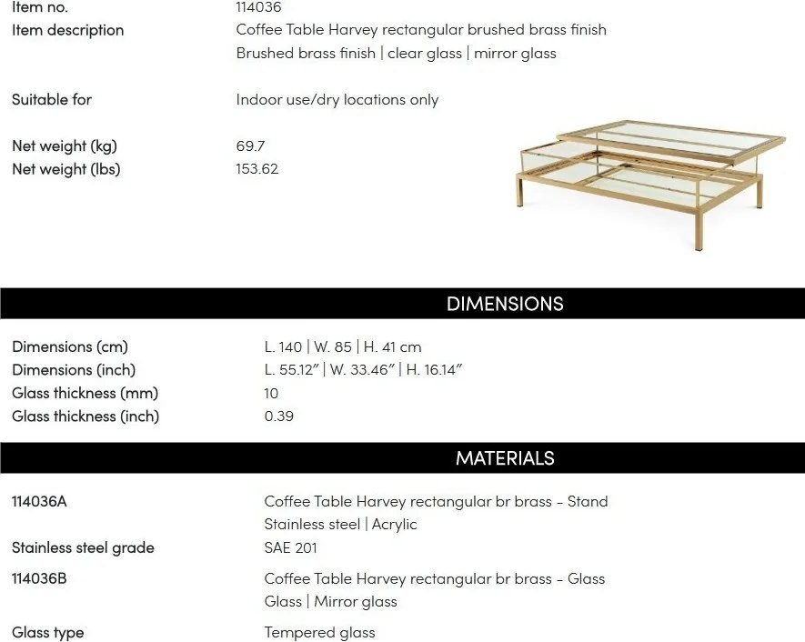 Masuta de cafea LUX, Alama Periata, Harvey rectangular