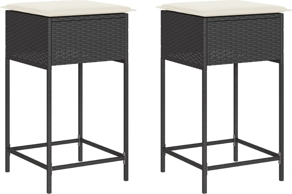 vidaXL Scaune de bar pentru grădină cu perne, 2 buc., negru, poliratan