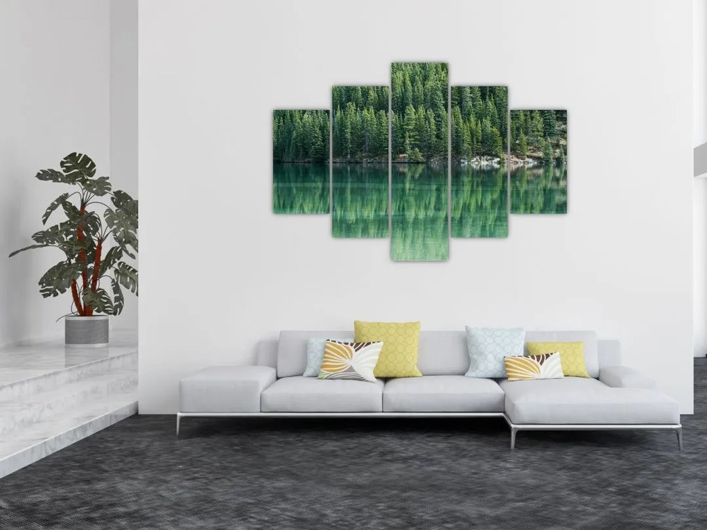 Tablou - Coniferi lângă lac (150x105 cm)