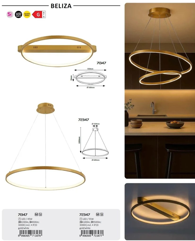 Lustra LED suspendata din metal auriu Beliza