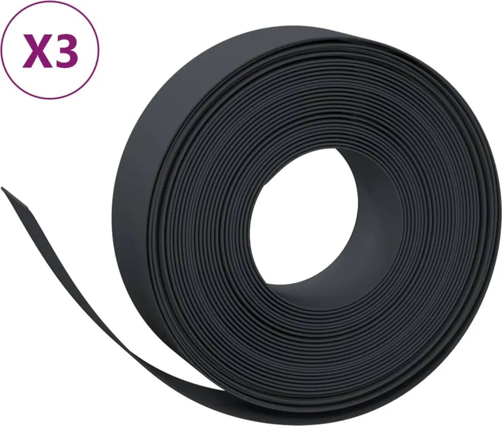 vidaXL Borduri de grădină, 3 buc, negru, 10 m 15 cm, polietilenă