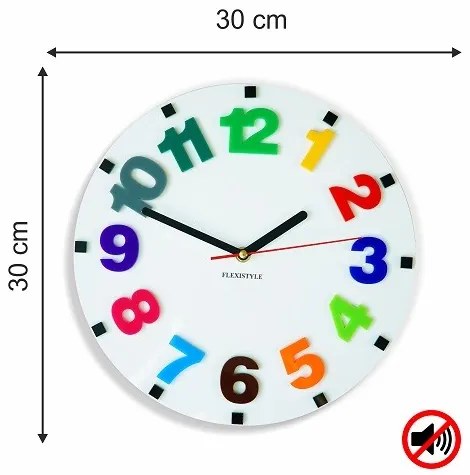 Ceas de perete pentru copii cu numere colorate Galbena
