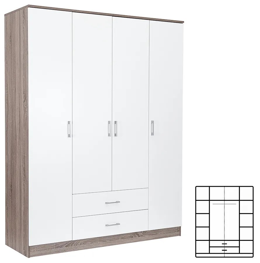 Dulap Miami 160x205 cm alb-stejar York