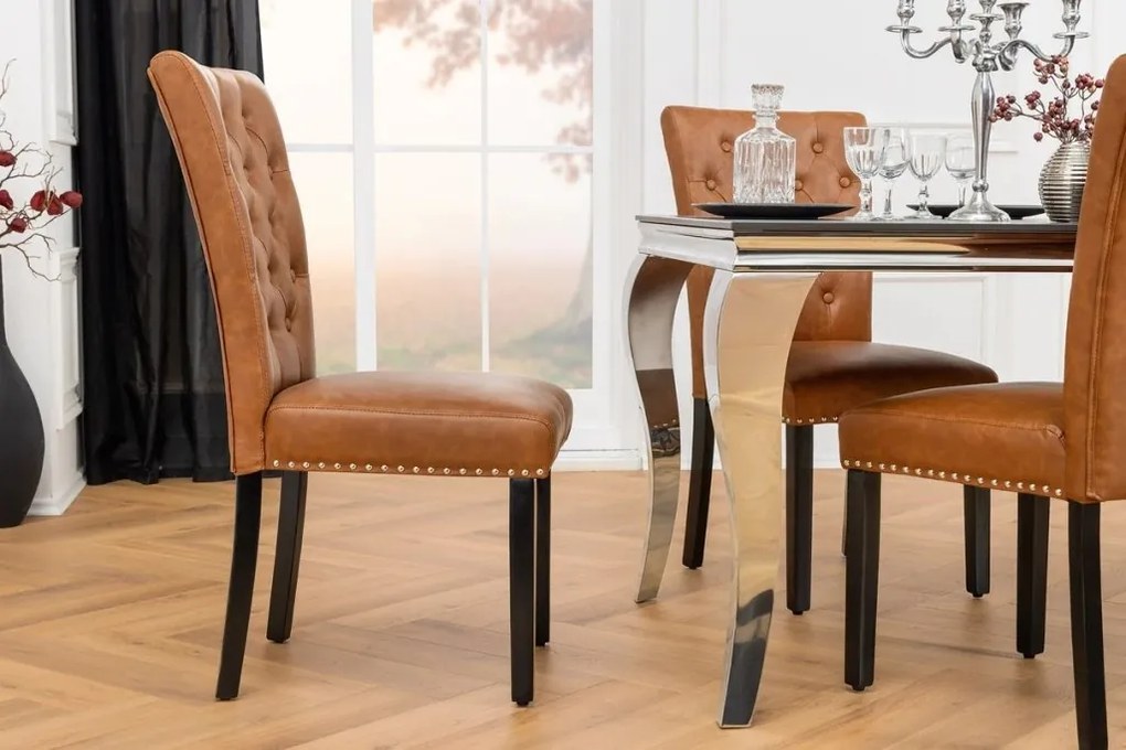 Set 2 scaune Stil Baroc, Piele Sintetica, Maro Coniac, CASTLE