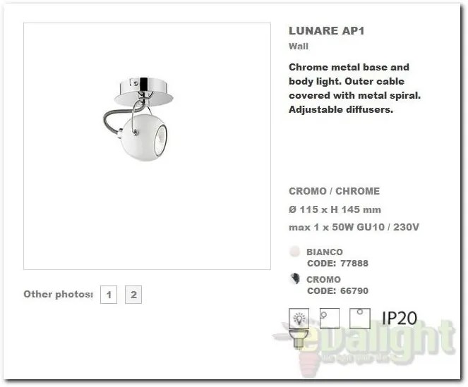 Aplica de perete,Plafonier reglabil LUNARE AP1 Cromo 066790