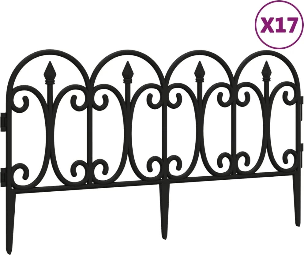 vidaXL Borduri de gazon, 17 buc., negru, 10 m, PP