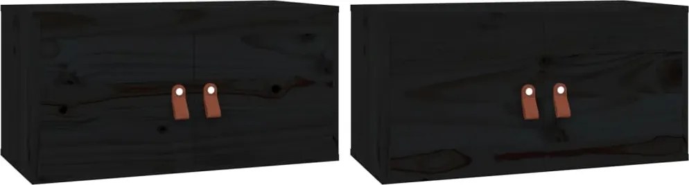 vidaXL Dulapuri de perete 2 buc. negru 60x30x30 cm lemn masiv de pin