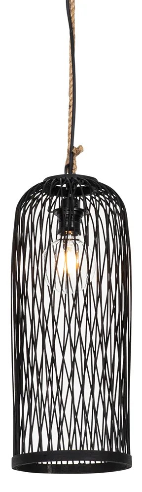 Lampă suspendată rustică pentru exterior din ratan negru 25 cm - Calamus